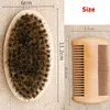 Wysokiej jakości miękkie kasy Brists drewniana broda szczotka fryzjerska narzędzie do golenia Zestaw grzebienia wąsów z workiem na podarunki