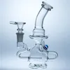Round Base Bong Recycler Dab Rig Glass Water Bong Smoking Hookah 14mm Joint Bowl with Blue Dot Glass Bong Glass Water Bongs