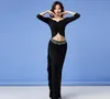 Женский костюм для танца живота, комплект из 2 предметов, одежда для соревнований в восточном стиле, удобный топ из модала с длинными рукавами, сексуальная юбка, сценическое шоу12205