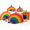 WOODADDY Rainbow Blocks Serie 12 Stücke Große Regenbogen Top Montessori Pädagogische Holzspielzeug Für Kinder Pegdolls Form Kit Cover Box LJ200928