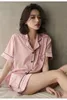 Daeyard Silk Pyjamas For Women Short Sleeve Loungewear Satin Pyjamas Femme Sexig Pijama Sleepwear 2st PJ Set Nightwear Homewear T200701