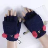 Hiver tricot couleur unie femmes dames mitaines chaudes demi-doigt à clapet rabat couverture gants FS04811