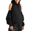 CHICEVER Black Women's Sweatshirts Hooded Long Sleeve Zipper Backless Off Shoulder Sweatshirt Spring Fashion Clothes 200928