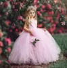 Pink Flower Girls Dresses For Weddings Sleeveless Lace Top Ball Gown Tulle Pageant Dresses For Teens Tutu Toddler First Communion Dress