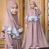 Abaya Bambini Abito musulmano per bambina Dubai Caftano Abbigliamento islamico Ramadan Abbigliamento islamico Kimono Jubba Medio Oriente Sciarpa1