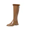Женская обувь дизайнер бренд теплые ботинки зимняя обувь женщина патентная кожаная кожа высокие ботинки высококачественные кожа