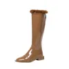 Zapatos femeninos diseñador de marca botas cálidas zapatos de invierno mujer charol rodilla botas altas de cuero de alta calidad montando nieve1