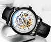 Wlisth Men White Blue Mechanical Watch Homens de Couro Assista Luminoso Relógio Mecânico