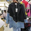 [Ewq] outono novas mulheres manga longa denim costura moda tendência senhoras terno estilo coreano contraste cor design jaqueta 201201