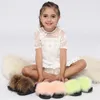 Kids Fur Slides Summer House Tofflor Fluffy Barnskor För Flickor Furry Sandaler Hem Real Fur Flip Flops Wholesale Dropshipping LJ200903