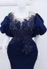 Formal Nigeria Navy Blue Mermaid Evening Dresses Lace Applique Beading Plus Size Prom Party Dress Second Reception Birthday Engage7000138