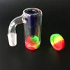 Glass Ash Catcher 14mm hane med silikonbehållare för Siliong Bong Glass Vatten Bong Oil Rig Rökningstillbehör med 3Colors