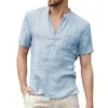 여름 남자의 짧은팔 티셔츠면과 린넨 LED 캐주얼 셔츠 수컷 통기성 S-3XL W220307