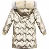 Ryssland Fashion Girls Vinter Vattenbeständig kappa päls Hooded Parkas Barnförtjockning Varm Bright Down Polded Jacket för 12 Outwear 211222