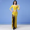 Women Belly Dance Costume Set 2 Piece Oriental Dancer Competion Clothes Comfortable Modal Long Sleeve Top Sexy Skirt Stage Show1207G