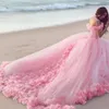 Turquoise Quinceanera Dresses Ball Gown Tulle 15 Anos Flowers Fluffy Off The Shoulder Evening Dresses Sweet 16 Prom Dress
