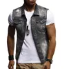 Denim Vest Men Cotton Sleeveless Jackets Blue Casual Fishing Vest Shredded Jean Coat Ripped Male Cowboy Outdoors Waistcoat 201126