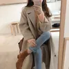 Printemps Automne Hiver Femmes Casual Mélange de laine Trench-Coat Oversize Long Manteau avec ceinture Cachemire Vêtements d'extérieur en gros OEM 210515