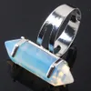 WOJIAER Unique Ring for Women Hexagonal Natural Opalite Stone Beads Rings Silver Color Party Jewelry X3012