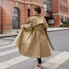 Women's Trench Coats Marca Khaki Cinza Longo Casaco Duplo-Breasted para Mulheres Espanador Solto Oversize Outerwear Lady Spring Outono Roupas