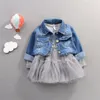 Veste en jean à manches longues pour petites filles, robe Tutu en dentelle, ensembles 2 pièces décontractés pour enfants en bas âge, printemps-automne, CostumesX1019