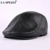 Berets LA SPEZIA Classic Beret Caps Men Warm Genuine Leather Ivy Windproof Duckbill Hat Burgundy Winter Flat Hats1