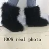 Asileto Winter Boots Women Real Hairy Feather Furry Fur Furs Plush Ski Outdoor Eskimo Boots Fluffy Bootie T553 201029