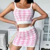 Instahot Kadın Mahsul Top Mini Etek İki Parça Set Ekose Bulanık Pamuklu Zarif Yaz Kıyafet 2 Parça Set Seti T200903