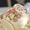 Kreatywny ceramiczny kubek do kawy i spodek Painted Rose Porcelain Tea łyżka klasyczna drinka Prezent LJ200821