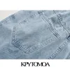 Kpytomoa dames chique mode high taille papieren tasje jeans vintage ritsvlieg terug elastische denim broek vrouwelijke jean broek 201029