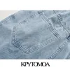 KPYTOMOA Women Chic Modna Moda Wysokiej talii dżinsy w kształcie papieru papieru vintage Fly Back Elastic Denim Pants Female Jean Spodery 201029