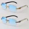 Nowy mikro-brukowany luksusowy zestaw diamentów okulary przeciwsłoneczne bez oprawek białe wewnątrz czarne okulary przeciwsłoneczne z bawolego rogu męskie i żeńskie oprawki z 18-karatowym złotem UV400 owalny kształt twarzy obiektyw Unisex