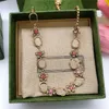 Trendy Flower Pendant Necklaces Women Double Letter Diamond Chain Necklace Steel Seal Floral Pendants Jewelry