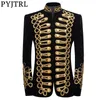 PYJTRL Hommes Plus Taille Handmake Noir Or Broderie Velours Blazer DJ Chanteurs Discothèque Costume Élégant Costume Veste Stage Wears 220310