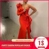 Afrykański styl elegancki impreza seksowny wieczór kobiety długie sukienki jeden ramię bodycon split kobiece ruffles maxi czerwona sukienka plus rozmiar H1210
