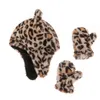 M416 novo outono inverno aquecido bebê leopardo plush chapéu mitten conjunto criança bebês orelha-ferramenta chapéus beanie luvas chapéu kids + luvas 2 pcs / set