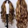 150 Density Brazilian Remy Hair Wigs Blond Middle Open Ushape 2x4quotLoose Wave Honey Blonde Highlight Human Hair U Part Wig7117228