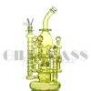 Unique Glass Bongs hookah Double Recycler Bong Propeller Spinning Perc Oil Dab Rigs Green Purple 14mm Water Pipes With Heady Glass Bowl