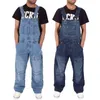 Men's Jeans 2021 Men One Piece Full Length Suspender Pants Casual Loose Wide Leg Slim Pocket Overalls Denim Jumpsuits Ripped Baggy