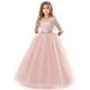 Crianças meninas casamento flor menina vestido longo manga elegante princesa festa festa formal vestido tulle laço vestido lj200923