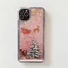 Cassa del telefono di Natale Glitter Quicksand per iPhone 12 Pro Max 11 XS 8 Plus Max Bling Bling Cover posteriore morbida in TPU Buon Natale