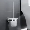 Toilet Brush Holder Set Wall Mounted Stainless Steel Frosted Glass Bathroom Accessories Silver Color Y200407