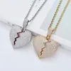 Cool Design Hip Hop Micro Pave Broken Heart Pendant Necklace Man Woman Lovers Gift