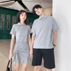 한국어 커플 의류 Tshirts 대학 패션 스타일 쌍 연인 여성 여름 해변 드레스 폴로 일치하는 옷 복장 착용 26 LJ201112
