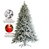 US STOCK Home Decoration Festive Party Artificial Christmas Tree Flocked Pine Needle Tree with Cones Red Berries 7.5 ft Foldable Stand