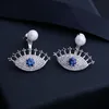 Novo Estilo Coreano Marca de Luxo Micro-embutido Zircon Pearl Brincos de Olhos de Jóias Temperamento Mulheres High-End Zircon S925 Brincos de Agulha de Prata