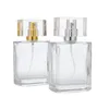 Bouteille en verre de parfum carrée 30ml 50ml, flacon de parfum vide transparent avec capuchon en or et argent