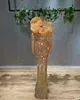 Plus Size Gold Prom Dresses 2022 Glitter Illusion Lange Mouw Seques Arabische Party Avondjurk Jurk Vestidos de Gala