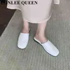Slippers Zapatillas Planas A Para Mujer Zapatos de Piel Sinttica Con Punta Cuadrada Chanclas Informales A Cuadros Suaves Color Blanco Y 220307