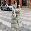 Kvinnor Down Parkas Winter Jackets Horn Buckle Padded 2022 Cotton Thick Green Fashion Long Sleeve Classic Parka Female Loose Clothing Luci